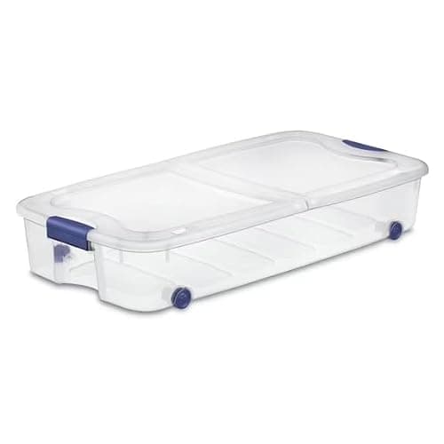 Large Storage Bin 66 Quart Clear Underbed Storage Container with Latch Lid and Wheels