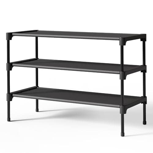Kitsure Shoe Rack, Non-Woven Stackable Shoe Organizer for Closet, 27.5" Wide 3-Tier, Black