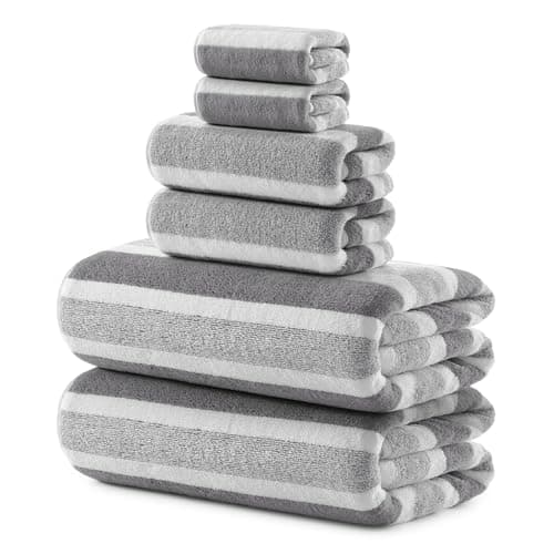 REDKISS 6-Piece Microfiber Bath Towel Set, 35 x 70 in Oversized (2 Bath, 2 Hand, 2 Washcloths), Gray