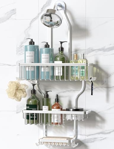 YASONIC Never Rust Shower Caddy Hanging, Aluminum 3-Tier Organizer Over Showerhead