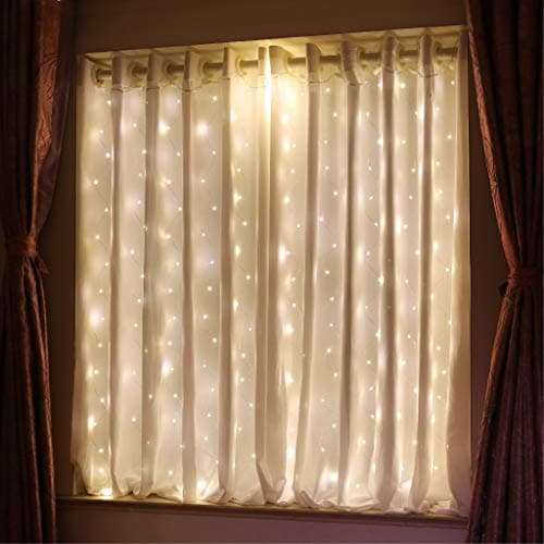 HXWEIYE Curtain Lights 3.3x5Ft 96 LED USB Warm White with Timer and 8 Clips — Good Value per expert consensus