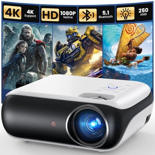 HAPPRUN Native 1080P Projector, Bluetooth Home Theater Projector with Built-in Speaker, Compatible with Fire Stick, HDMI, PS5 (No Google TV)