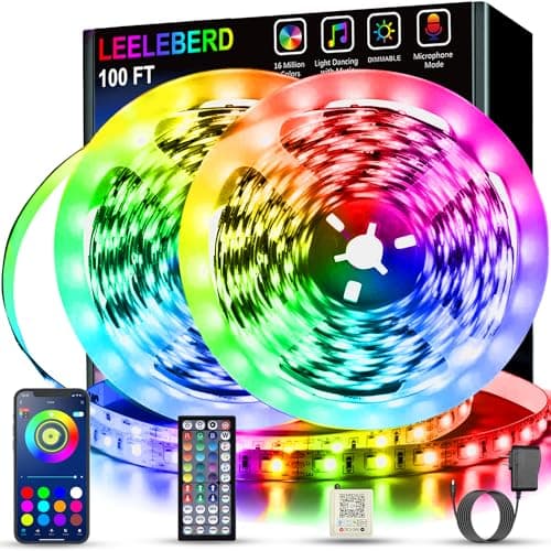Leeleberd 100 ft (2 Rolls of 50ft) Music Sync RGB LED Strip Lights with Remote App Control