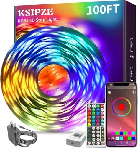 KSIPZE 100ft RGB Music Sync LED Strip Lights with App Control and Remote — Good Value per expert consensus