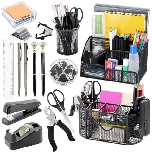 17 in 1 Desk Organizers and Accessories Set (Pens, Stapler, Tape, Scissors, Ruler, Clips, Hole Punch) — Good Value per expert consensus