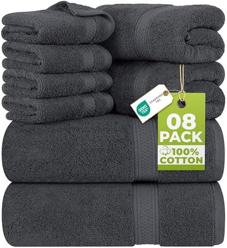 Utopia Towels 8-Piece Luxury Towel Set (2 Bath, 2 Hand, 4 Washcloths), 100% Ring-Spun Cotton, Grey
