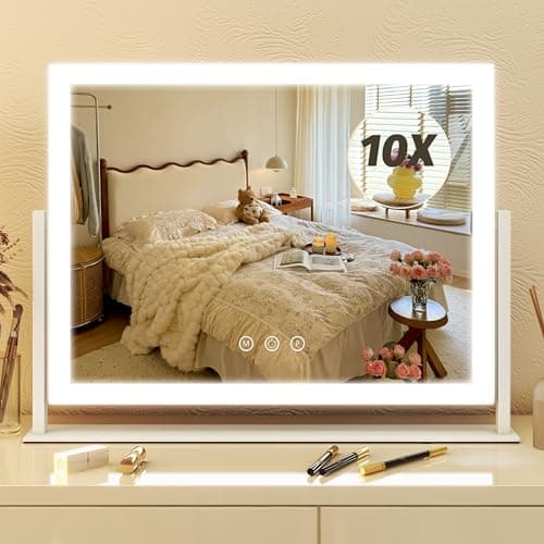 FENNIO Vanity Mirror with Lights 13''x17'' Makeup Mirror, Touch Screen with 3-Color Lighting, Dimmable, White — Good Value per expert consensus