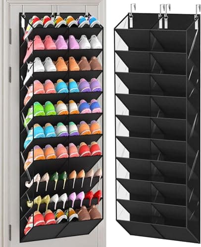 UVIAHOMI Over the Door Shoe Organizer, Clear Pockets, 10-Tier Hanging Shoe Storage for Closet, Black