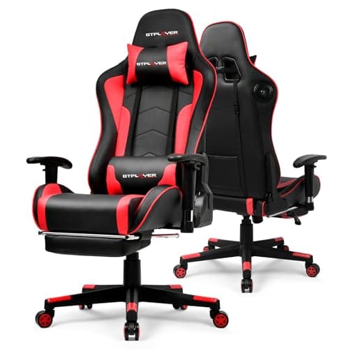 GTPLAYER Gaming Chair with Bluetooth Speakers, Adjustable Backrest and Height, 3D Armrests, Footrest