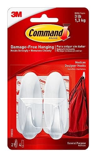 Command Medium Designer Hooks, 2 Hooks and 4 Strips (Holds 3 lb) — Good Value per expert consensus