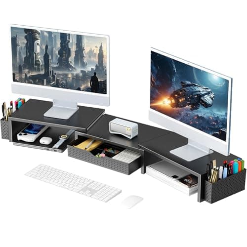 gianotter Dual Monitor Stand Riser, Desk Organizer with Drawer and 2 Pen Holders, Steel