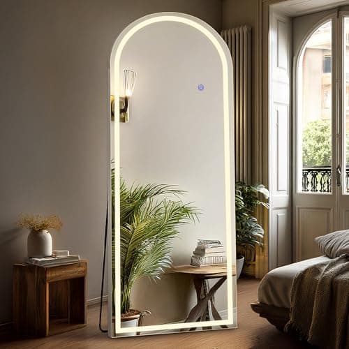 DUMOS Arched Full Length Mirror with Light, 20"x63" LED Floor Standing Mirror with 3 Color Lights & Wall Mounted — Recommended per expert consensus