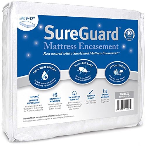 SureGuard Twin XL Mattress Encasement, 100% Waterproof, Bed Bug Proof