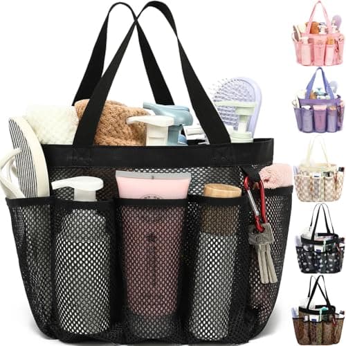 Fammart Mesh Shower Caddy Portable for College Dorm, 8-Pocket Quick-Dry Tote with Dual Handles