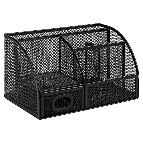 Amazon Basics Mesh Pen Holder and Desktop Desk Organizer, Office Caddy, 9.1 x 5.9 x 5.5 inches, Black